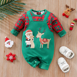 Santa with his Sleigh Ride Printed Christmas Romper A Festive Frolic with Reindeer