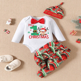 My First Christmas Romper with Hat and Pant Set A Joyful Beginning