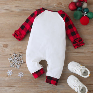 Festive Cheer Merry Christmas Printed Romper with Checkered Sleeves