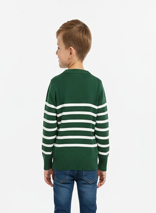 Kids Green Santa Claus Striped Christmas Sweater