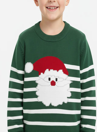 Kids Green Santa Claus Striped Christmas Sweater