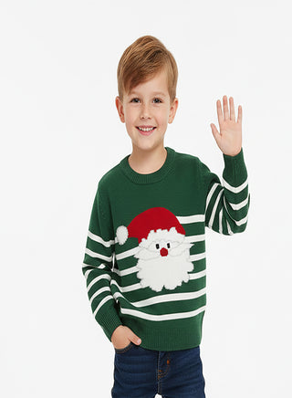 Kids Green Santa Claus Striped Christmas Sweater
