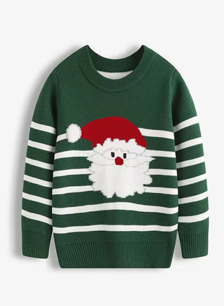 Kids Green Santa Claus Striped Christmas Sweater