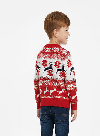 Kids Red Reindeer Fair Isle Christmas Sweater