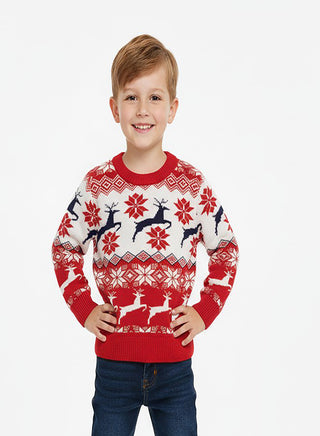 Kids Red Reindeer Fair Isle Christmas Sweater