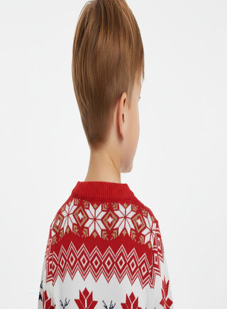 Kids Red Reindeer Fair Isle Christmas Sweater