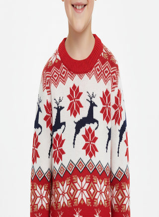 Kids Red Reindeer Fair Isle Christmas Sweater