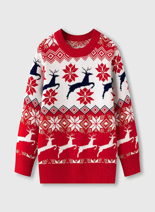 Kids Red Reindeer Fair Isle Christmas Sweater