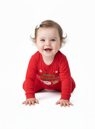 Merry Christmas Santa and Reindeer Red Romper