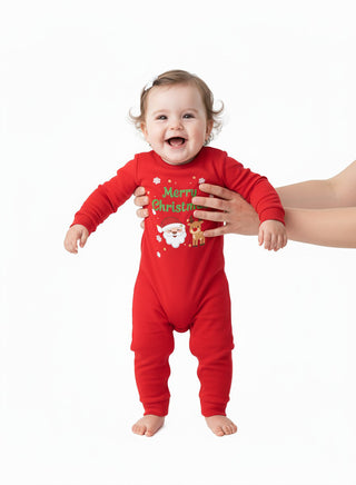 Merry Christmas Santa and Reindeer Red Romper