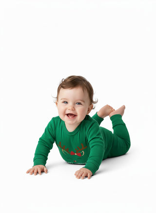 Reindeer Merry Christmas Green Baby Romper