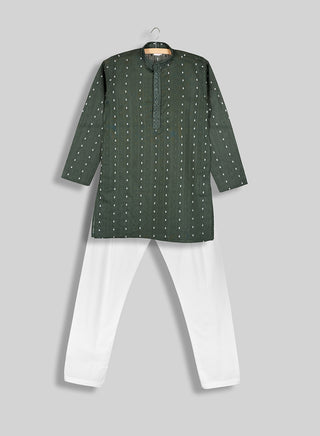 Boys Festive Green Printed Kurta Pajama Set