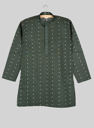 Boys Festive Green Printed Kurta Pajama Set