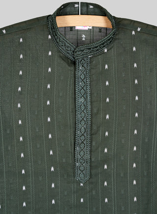 Boys Festive Green Printed Kurta Pajama Set