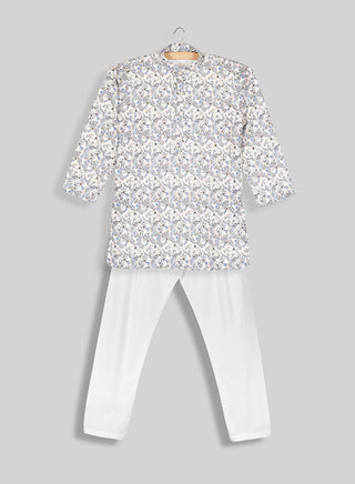 Boys Festive Grey Allover Printed Kurta Set