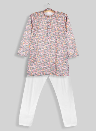 Boys Festive Floral Printed Kurta Pajama Set