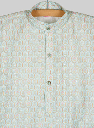 Boys Festive Mint Green Printed Kurta Set