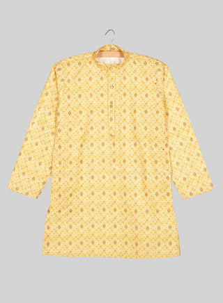 Boys Festive Yellow Printed Kurta Pajama Set