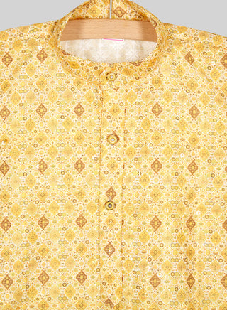 Boys Festive Yellow Printed Kurta Pajama Set