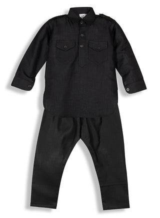 Boys Festive Black Pathani Kurta Pajama Ethnic Set