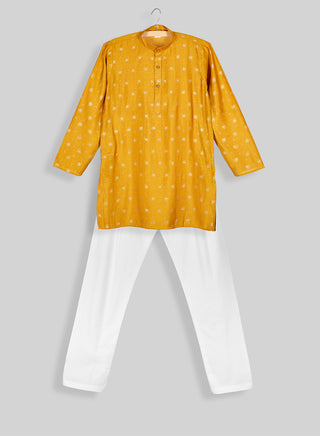 Boys Festive Mustard Printed Kurta Pajama Set