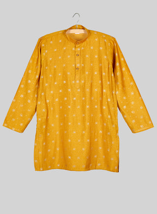 Boys Festive Mustard Printed Kurta Pajama Set