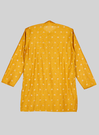 Boys Festive Mustard Printed Kurta Pajama Set