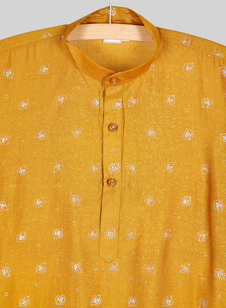 Boys Festive Mustard Printed Kurta Pajama Set