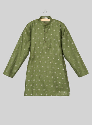 Boys Festive Olive Green Printed Kurta Pajama Set