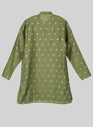 Boys Festive Olive Green Printed Kurta Pajama Set