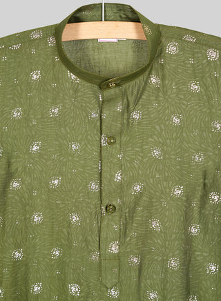 Boys Festive Olive Green Printed Kurta Pajama Set