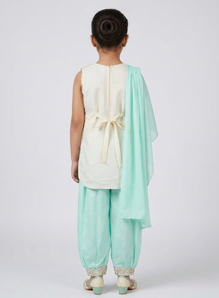 Girls Mint Green Sleeveless Ethnic Set
