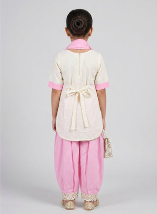 Girls Pink Sleeveless Ethnic Set
