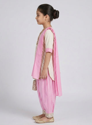 Girls Pink Sleeveless Ethnic Set