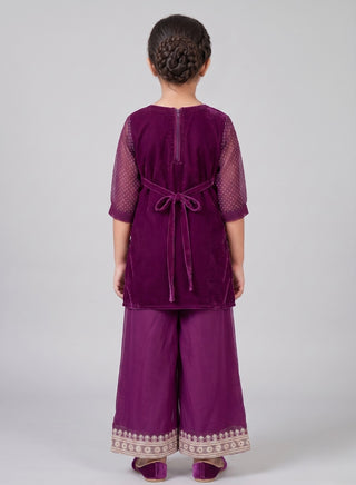 Girls Purple Embroidered Kurta Palazzo Set