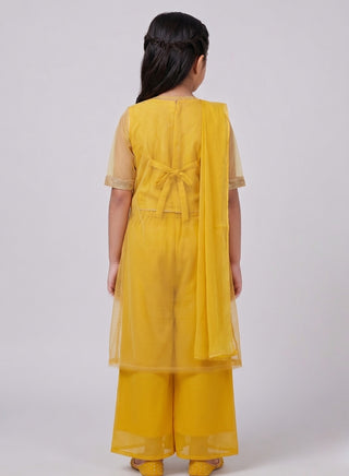 Girls Yellow Floral Jacket Sharara Set