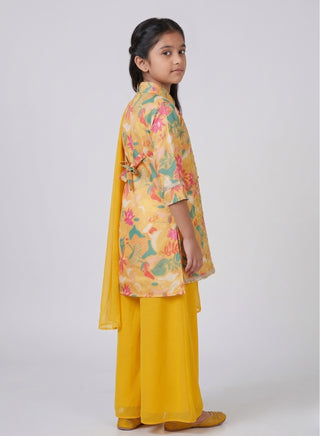 Girls Yellow Printed Jacket Palazzo Set