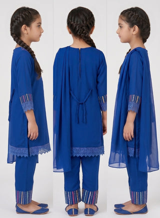 Girls Blue Embellished Kurta Pant Set
