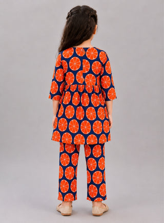Girls Orange Ethnic Kurta and Pant Set