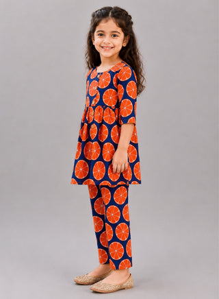 Girls Orange Ethnic Kurta and Pant Set
