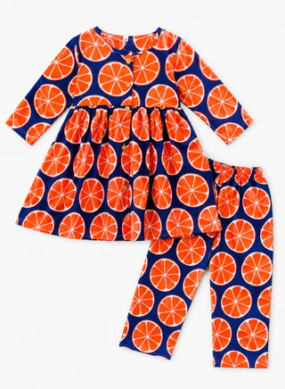Girls Orange Ethnic Kurta and Pant Set
