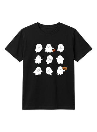 Kids Black Cute Ghosts Halloween Cotton T-Shirt