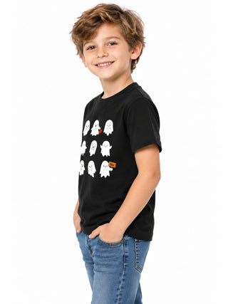 Kids Black Cute Ghosts Halloween Cotton T-Shirt
