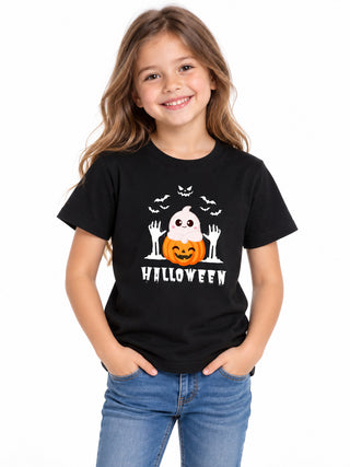 Kids Halloween t-shirt with pumpkin halloween, front view