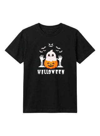 Kids Black Ghost Pumpkin Halloween Cotton T-Shirt