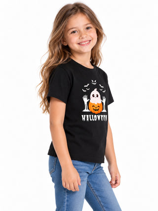 Kids Black Ghost Pumpkin Halloween Cotton T-Shirt