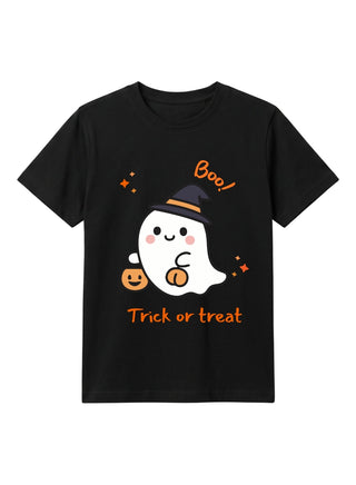 Kids Black Boo Ghost Halloween Cotton T-Shirt