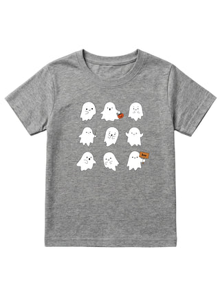 Kids Grey Cute Ghosts Halloween Cotton T-Shirt