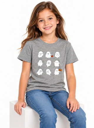 Kids Grey Cute Ghosts Halloween Cotton T-Shirt