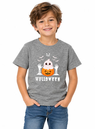 Kids Halloween t-shirt with halloween pumpkin, front view